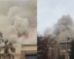В центре Баку горит здание - ВИДЕО